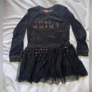Juicy Couture Baby Girl Toddler Dress Sz 6 Black Gold Cotton Blend Velour Tulle
